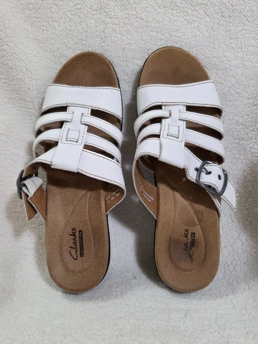Clarks White Leather Sandals, 8